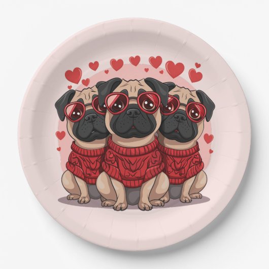 Valentijnsdag Pug Dogs Papieren Bordje (Voorkant)