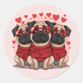Valentijnsdag Pug Dogs Ronde Sticker