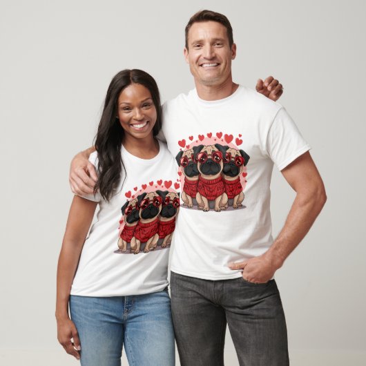 Valentijnsdag Pug Dogs T-shirt (Unisex)