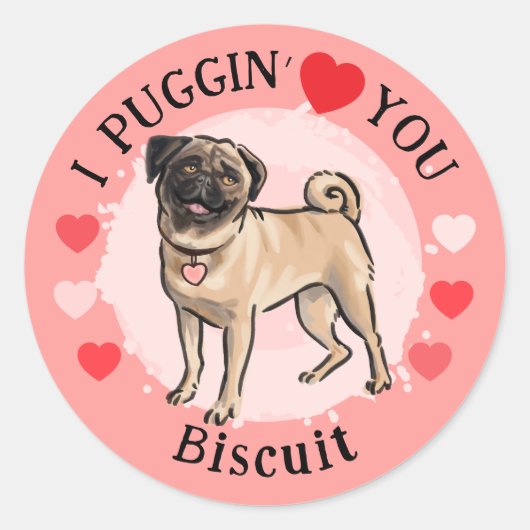 Valentijnsdag Pug-liefde roze harten sticker set (Voorkant)