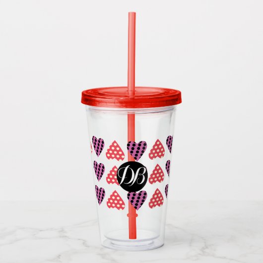 Valentijnsdag Punk Gestippelde Hartjes Monogram Acryl Drinkbeker (Voorkant)