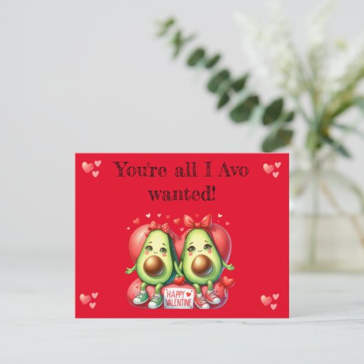 Valentijnsdag: Punny. avocado Feestdagenkaart (Staand voorkant)