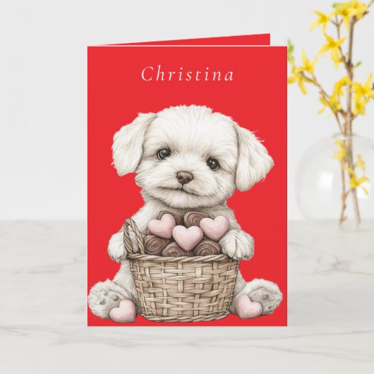 Valentijnsdag Puppies Roze Chocolade Hartjes Mand Kaart (Gele Bloem)