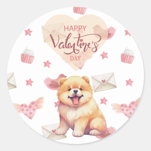Valentijnsdag Puppy Chow Dog Valentijn Ronde Sticker (Voorkant)