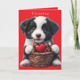Valentijnsdag Puppy Rode Chocolade Hartjes Kaart