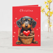 Valentijnsdag Puppy Roze Chocolade Harten Mand Kaart (Gele Bloem)