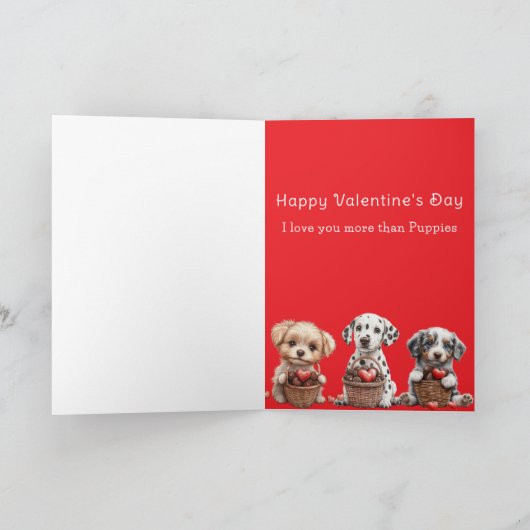 Valentijnsdag Puppy Roze Chocolade Harten Mandje Kaart (Binnen)
