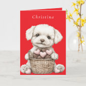 Valentijnsdag Puppy Roze Chocolade Hartjes Mand Kaart (Gele Bloem)