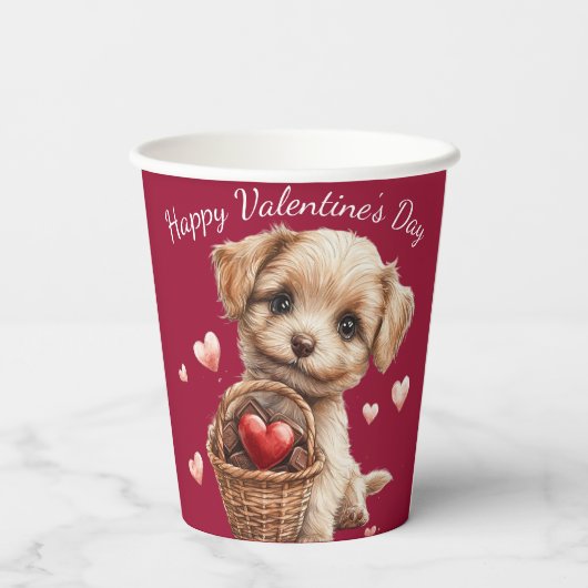 Valentijnsdag Puppymand Rode Hart Snoep Papieren Bekers (Achterkant)