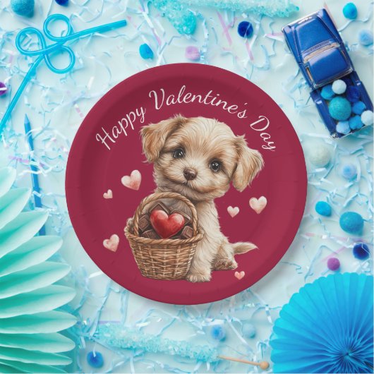 Valentijnsdag Puppymand Rode Hart Snoep Papieren Bordje (Feest)