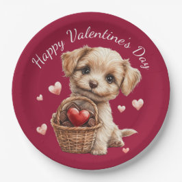 Valentijnsdag Puppymandje Rode Hart Snoep Papieren Bordje