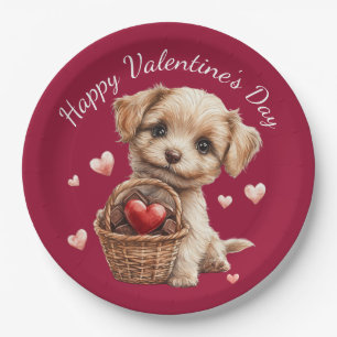 Valentijnsdag Puppymandje Rode Hart Snoep Papieren Bordje