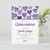 Valentijnsdag quinceanera uitnodiging hart paarse (Staand voorkant)