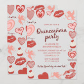 Valentijnsdag quinceanera uitnodiging schattig pat (Voorkant / Achterkant)