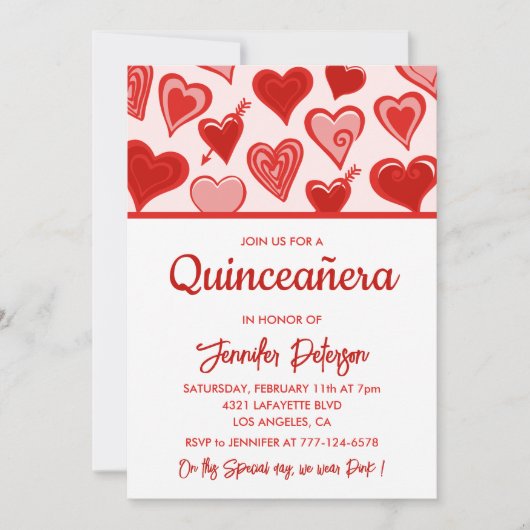 Valentijnsdag quinceanera uitnodigingen hart rood (Voorkant)