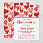 Valentijnsdag quinceanera uitnodigingen hart rood (Voorkant / Achterkant)