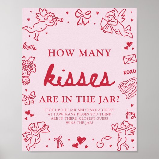 Valentijnsdag Raad Hoeveel Kusjes Bruidsfeest Poster (Voorkant)