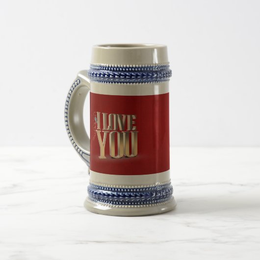 Valentijnsdag Red 3D Ik hou van je Bierpul (Voorkant links)