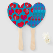 Valentijnsdag Red Aqua Hearts Handwaaier (Voorkant en achterkant)