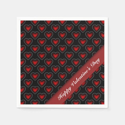 Valentijnsdag Red & Black Heart Pattern Napkins Servetten (Voorkant)