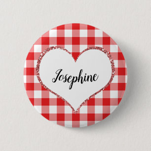 Valentijnsdag Red Gingham Heart Ronde Button 5,7 Cm