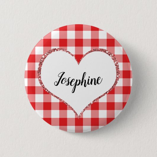 Valentijnsdag Red Gingham Heart Ronde Button 5,7 Cm (Voorkant)