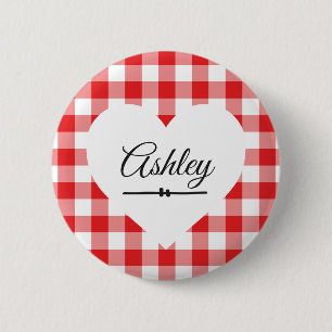 Valentijnsdag Red Gingham Heart Ronde Button 5,7 Cm