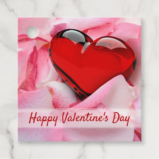 Valentijnsdag Red Glass Heart Roos Petals Bedankjes Labels (Voorkant)