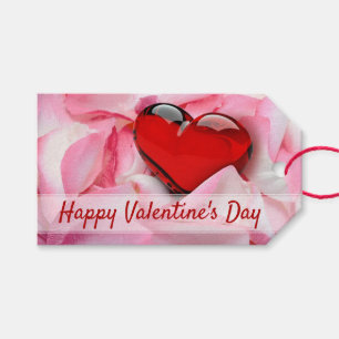 Valentijnsdag Red Glass Heart Roos Petals Cadeaulabel