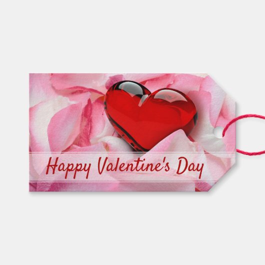 Valentijnsdag Red Glass Heart Roos Petals Cadeaulabel (Voorkant (Horizontaal))