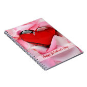 Valentijnsdag Red Glass Heart Roos Petals Notitieboek (Rechterzijde)