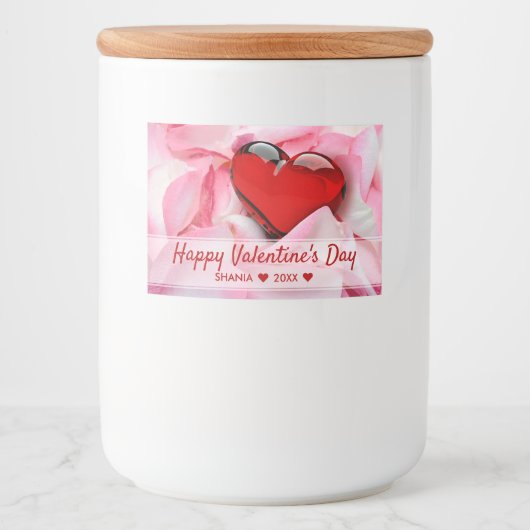 Valentijnsdag Red Glass Heart Roos Petals Voedselcontainer Etiket (Voorkant)