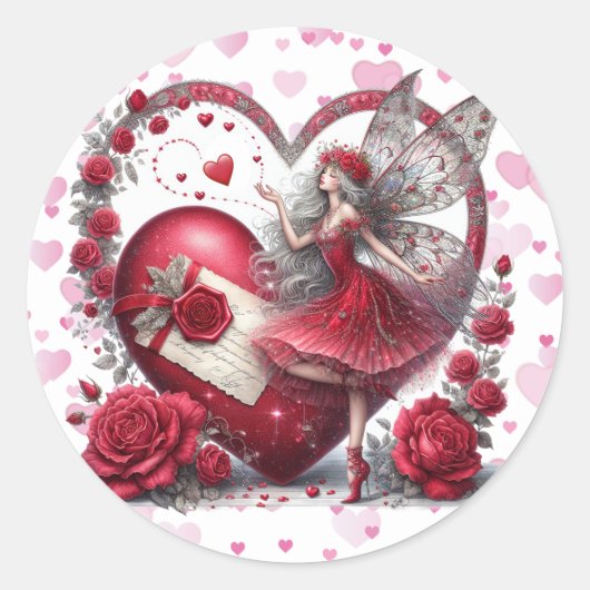Valentijnsdag Red Heart Fairy Magic Ronde Sticker (Voorkant)