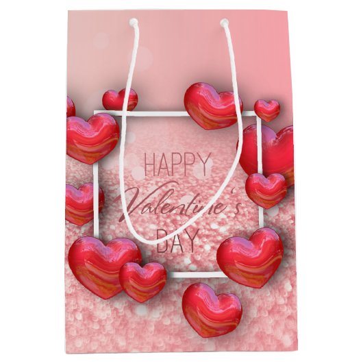 Valentijnsdag Red Heart Glitter Medium Gift Bag Medium Cadeauzakje (Voorkant)