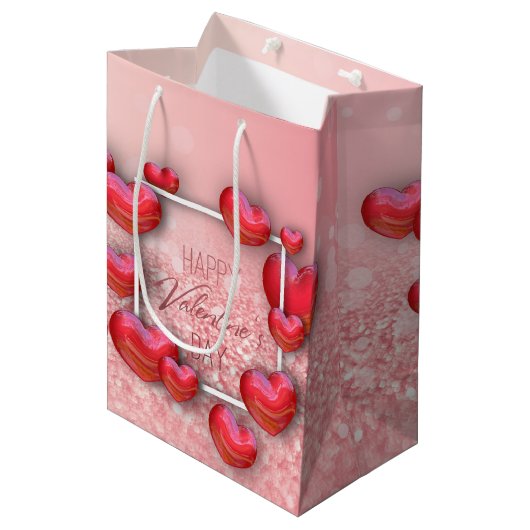 Valentijnsdag Red Heart Glitter Medium Gift Bag Medium Cadeauzakje (Voorkant Gekanteld)