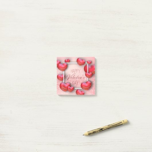 Valentijnsdag Red Heart Glitter Post-it® notes (Op bureau)