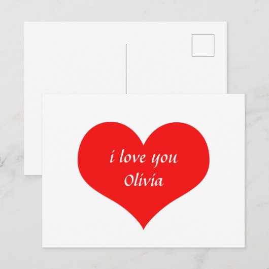 Valentijnsdag Red Heart Schattigee aangepaste naam Briefkaart (Voorkant / Achterkant)