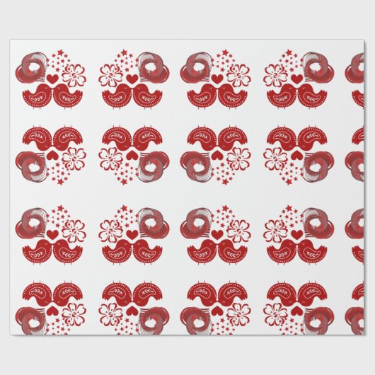 Valentijnsdag Red Heart Tortelduifjes Cadeaupapier (Vlak)