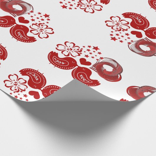 Valentijnsdag Red Heart Tortelduifjes Cadeaupapier (Hoek)