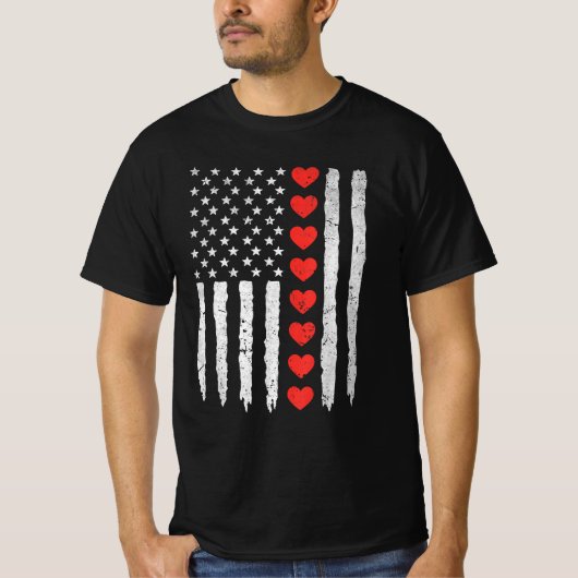  Valentijnsdag Red Hearts Amerikaanse vlag T-shirt (Voorkant)