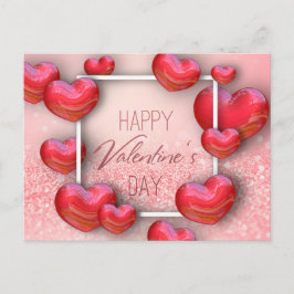 Valentijnsdag Red Hearts Glitter - Briefkaart
