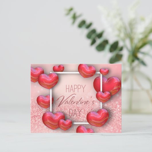 Valentijnsdag Red Hearts Glitter - Briefkaart (Staand voorkant)