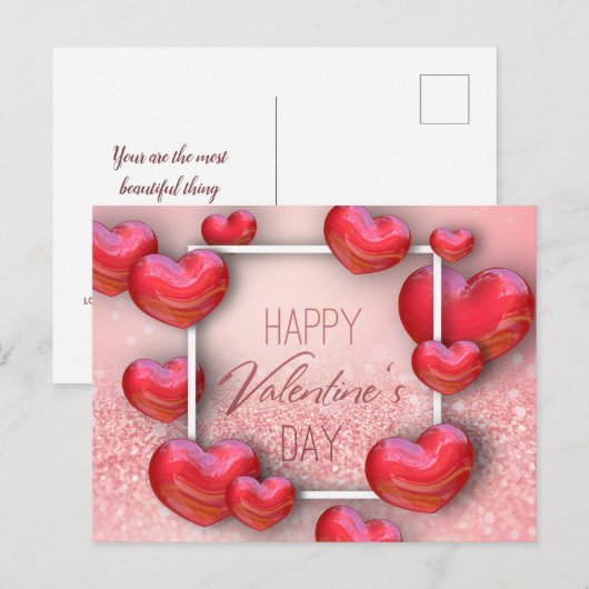 Valentijnsdag Red Hearts Glitter - Briefkaart (Voorkant / Achterkant)