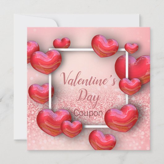 Valentijnsdag Red Hearts Glitter Coupon Card Feestdagenkaart (Voorkant)