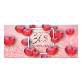 Valentijnsdag Red Hearts Glitter Discount Kaart