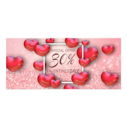 Valentijnsdag Red Hearts Glitter Discount Kaart (Voorkant)