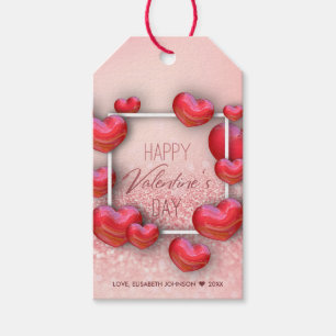 Valentijnsdag Red Hearts Glitter - Gift Label Cadeaulabel