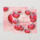 Valentijnsdag Red Hearts Glitter - Kaart (Voorkant / Achterkant)