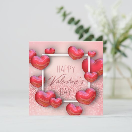 Valentijnsdag Red Hearts Glitter - Kaart (Staand voorkant)