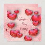 Valentijnsdag Red Hearts Glitter Party Kaart (Voorkant / Achterkant)